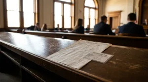 DUI Conviction Tally document resting on courtroom bench during legal proceeding