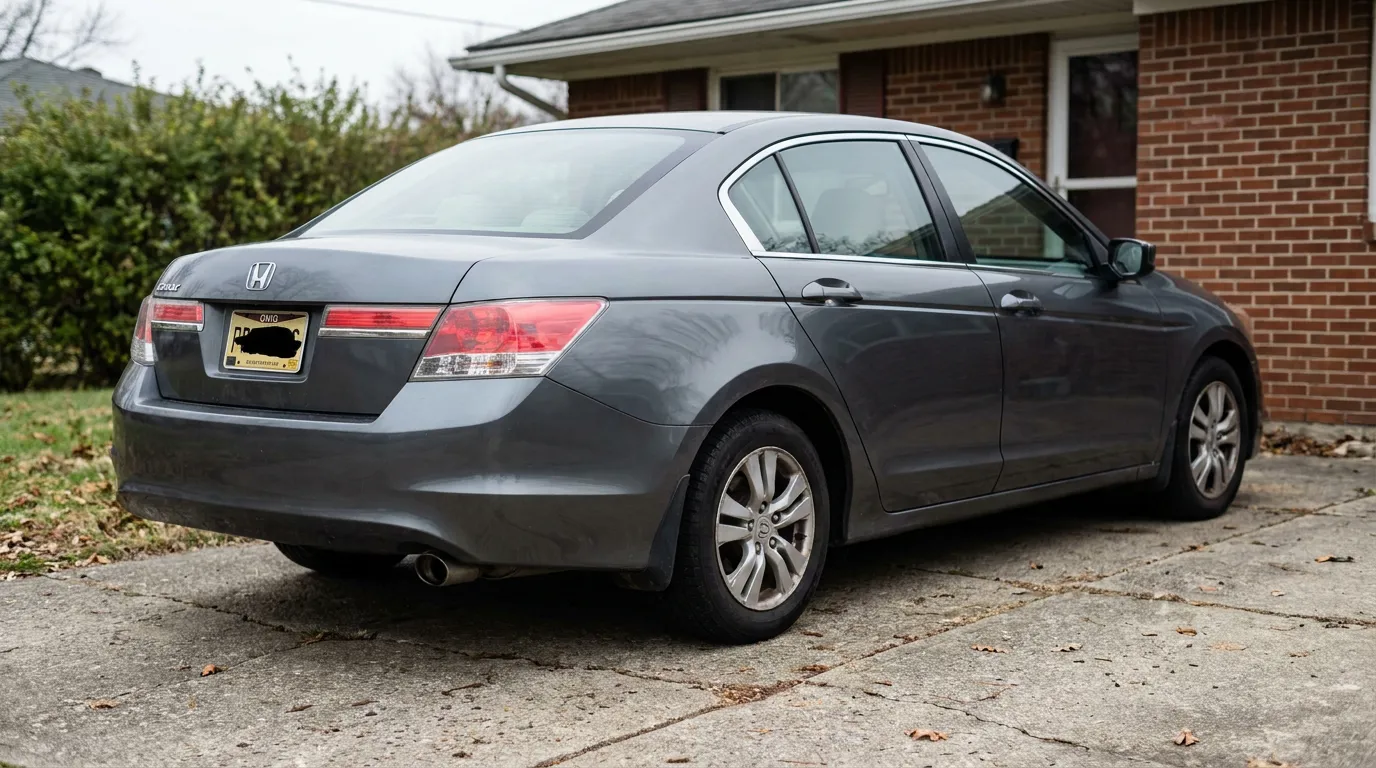 Honda Accord sedan parked in residential driveway with Ohio license plate